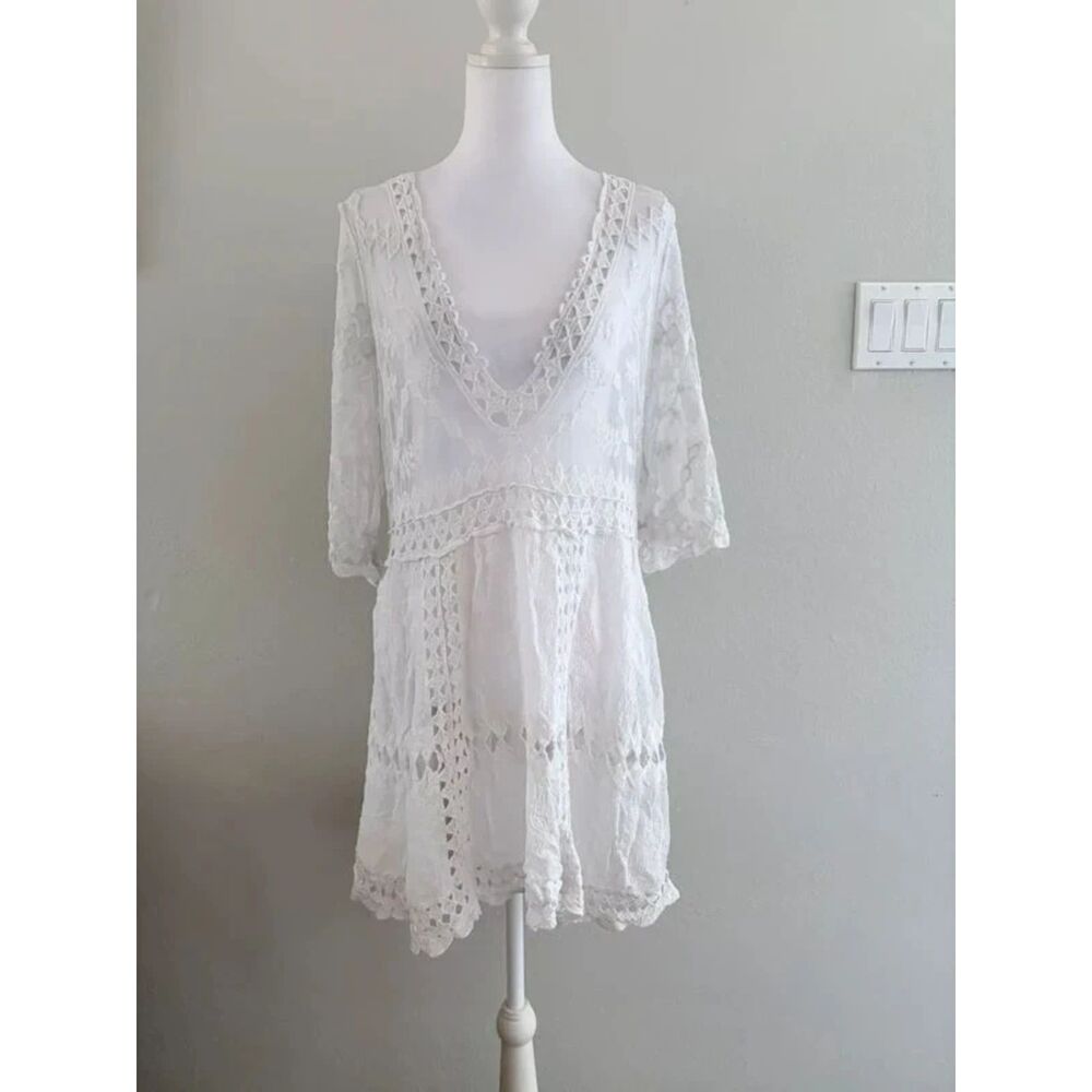 Beach Cover Up Dress Hollow Out Crochet | Swimwear Vacation Resort Wear